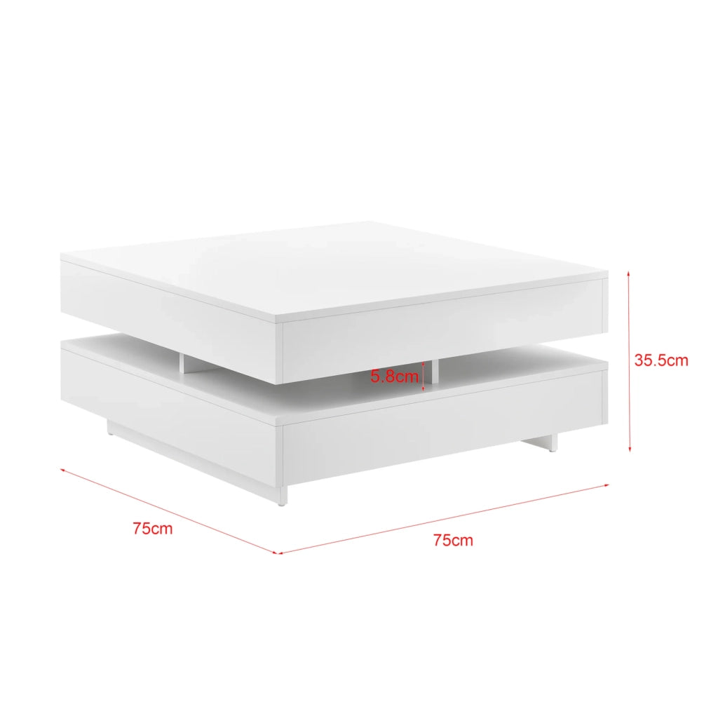 Tavolino con 4 vani portaoggetti 75 x 75 cm spessore 15 mm bianco lucido 03 0006141