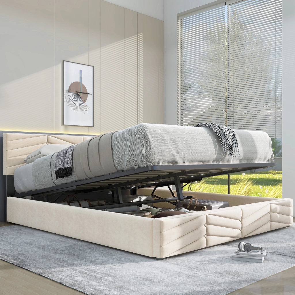 letto imbottito velluto beige 140 x 200 cm