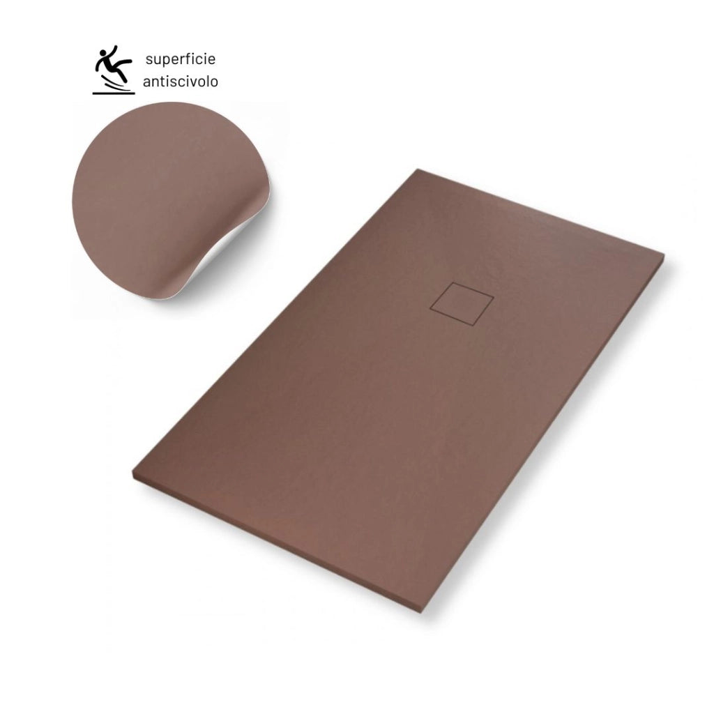 Piatto doccia in mineral marmo effetto ardesia antiscivolo colore cacao *** misure l100 x p80 x h4 cm, confezione 1