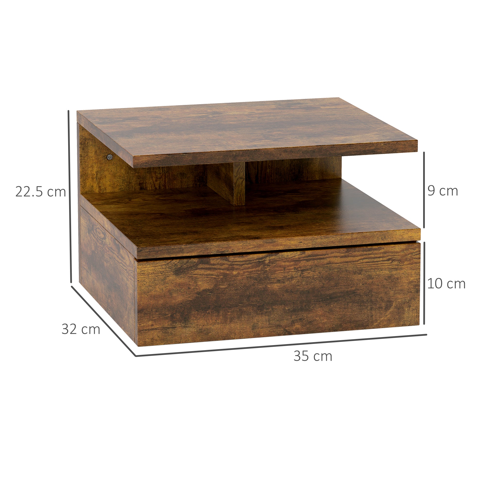 Set 2 Comodini Sospesi per Camera da Letto 35x32x22,5 cm con Cassetto in Legno Marrone