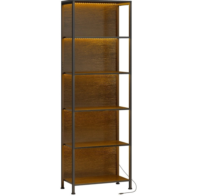 Libreria nera a 5 ripiani con LED a 7 colori, 60 x 30 x 179 cm