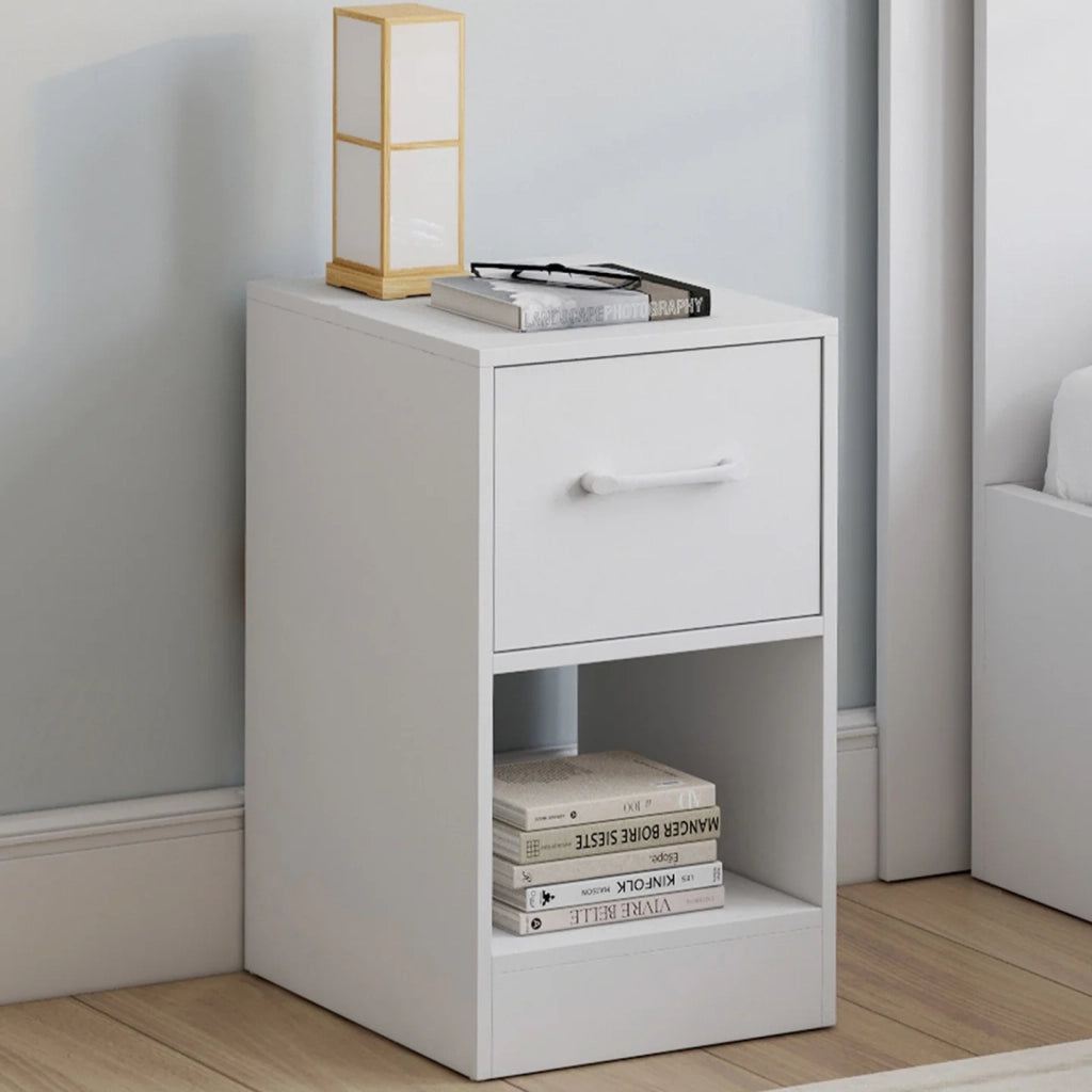 IDMarket - Set di 2 comodini in tessuto a 1 cassetto UPPAH con nicchia in legno bianco