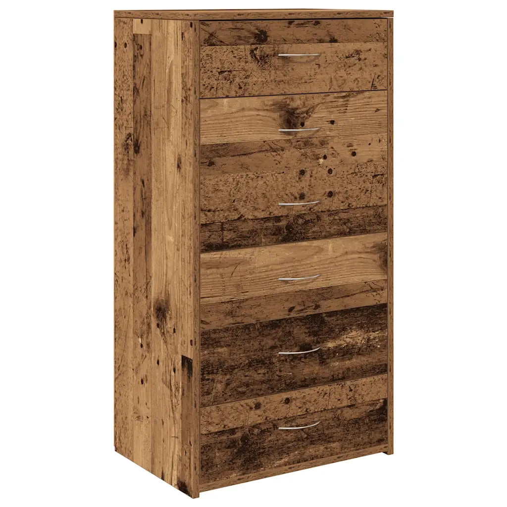 Credenza con 6 Cassetti Legno Antico 50x34x96 cm in Truciolato 855890