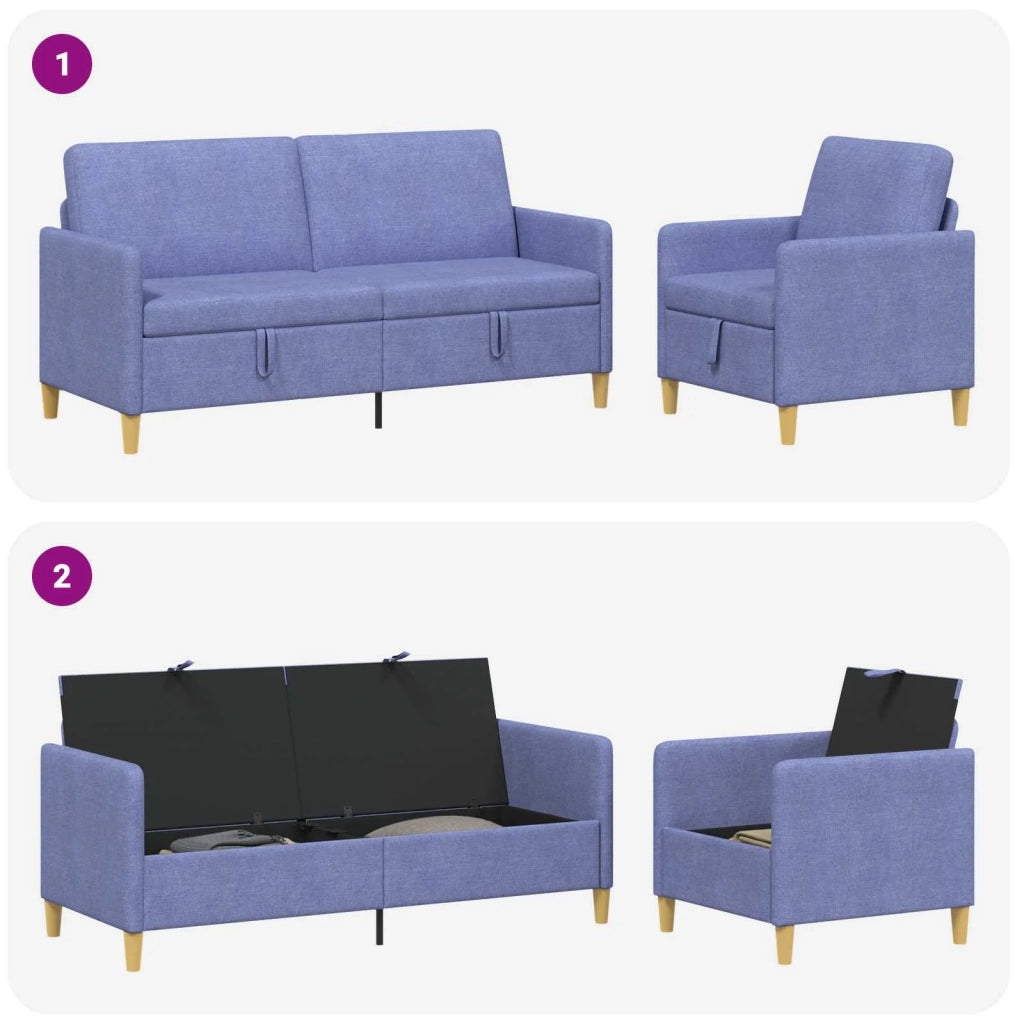 Set di Divani con Storage 2 pcs Blu jeans Poliestere 3429217