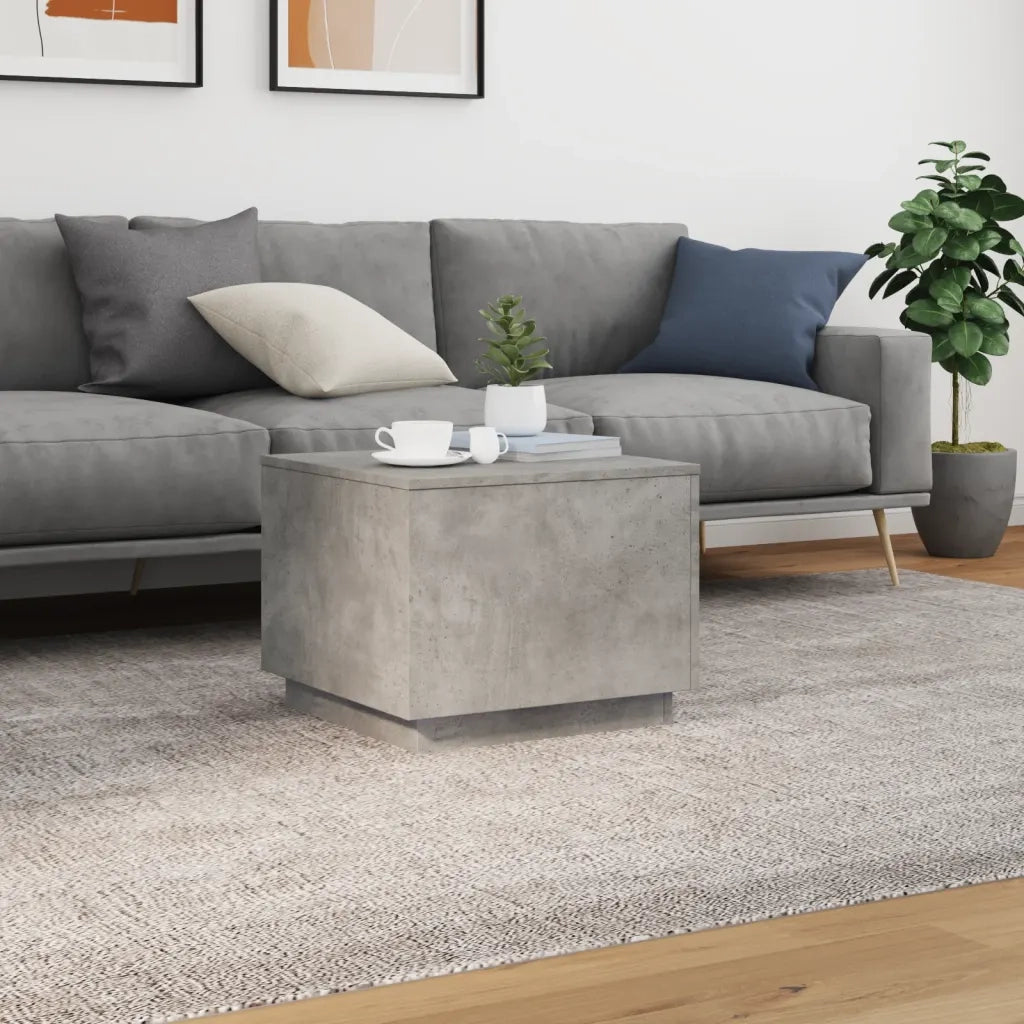 Tavolino da Salotto con Luci LED Grigio Cemento 50x50x40 cm 839871