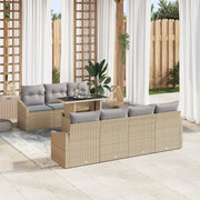 Set di Divani da Giardino 8 Pezzi con Cuscini Beige in Rattan Sintetico