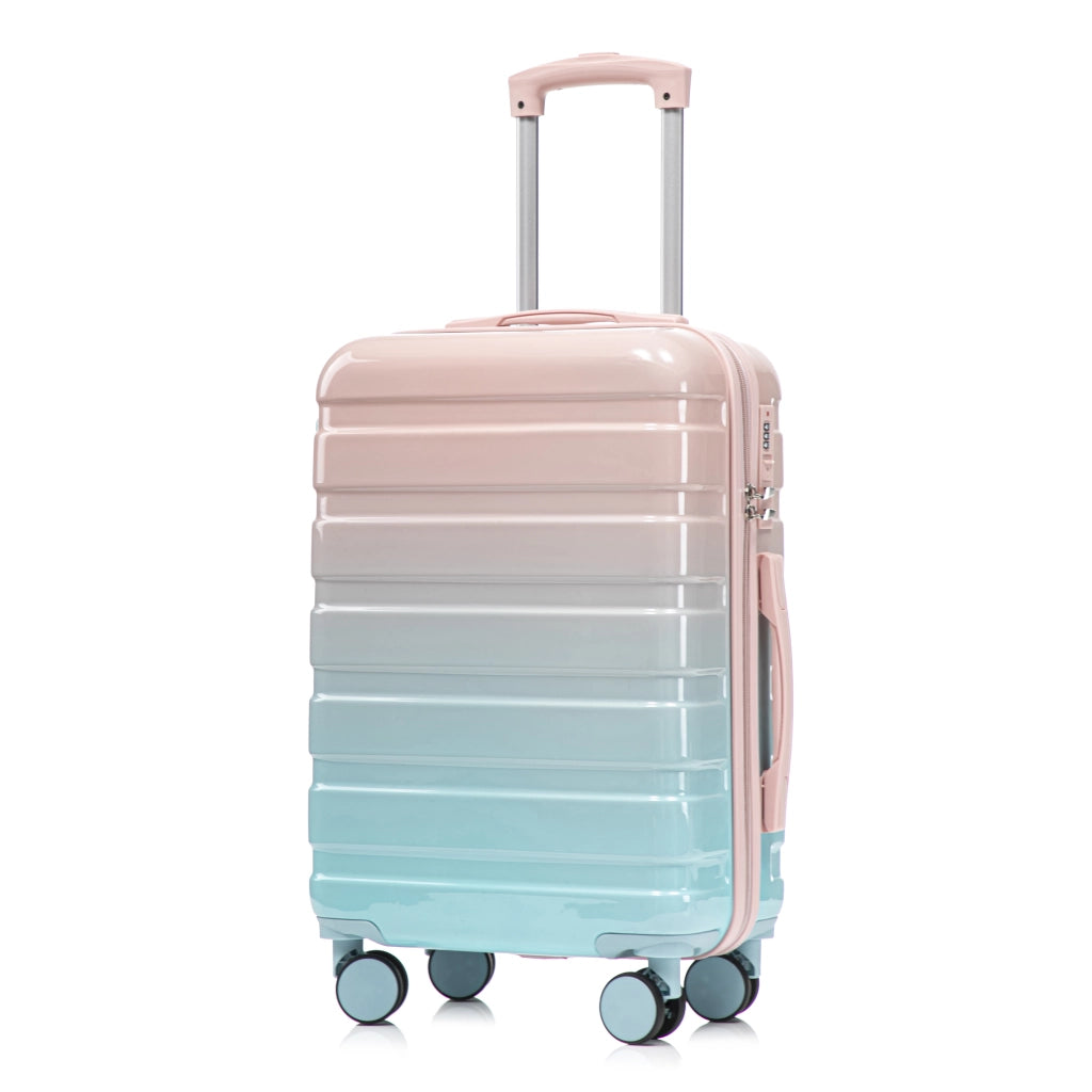 Set di valigie rigide con 4 ruote girevoli, lucchetto a combinazione e beauty case da 14 pollici in pc rosa