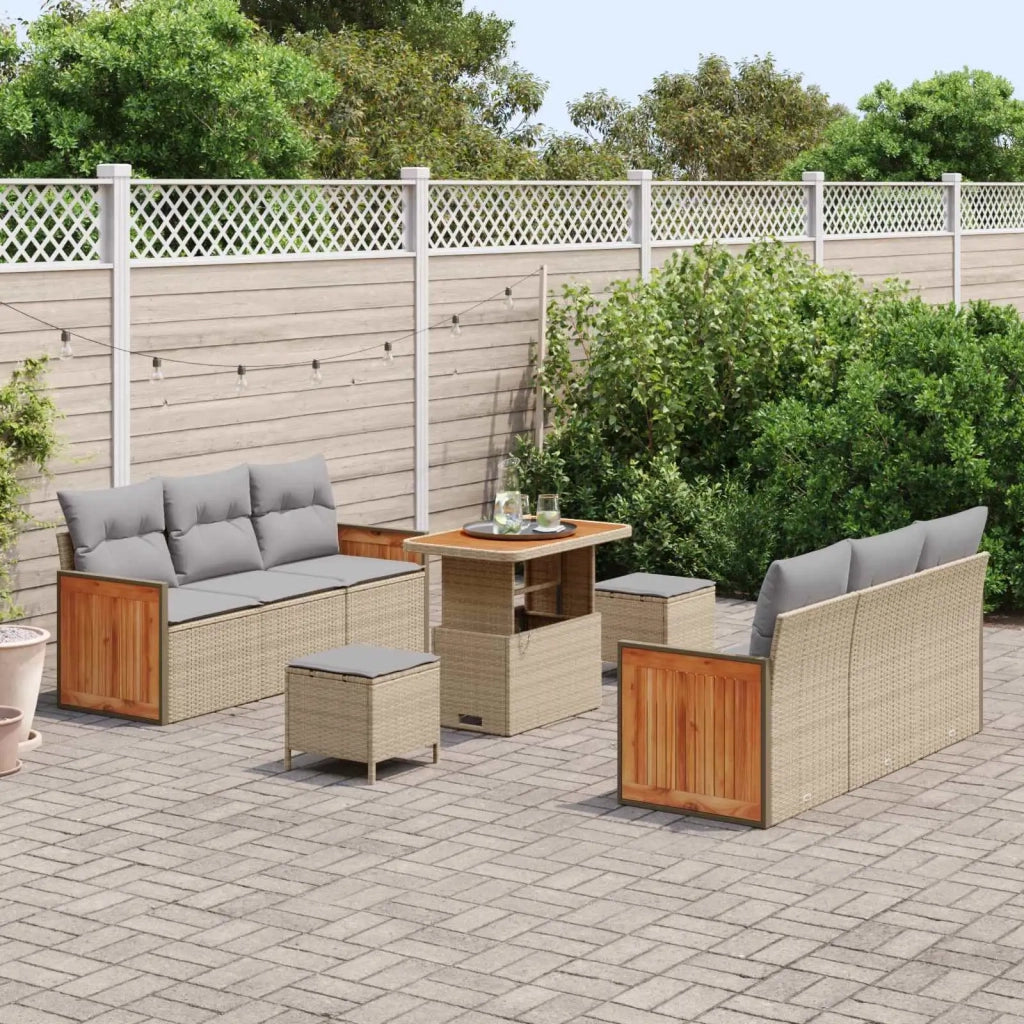 Set Divano da Giardino con cuscino 9 pcs Beige e Grigio Chiaro 3363132