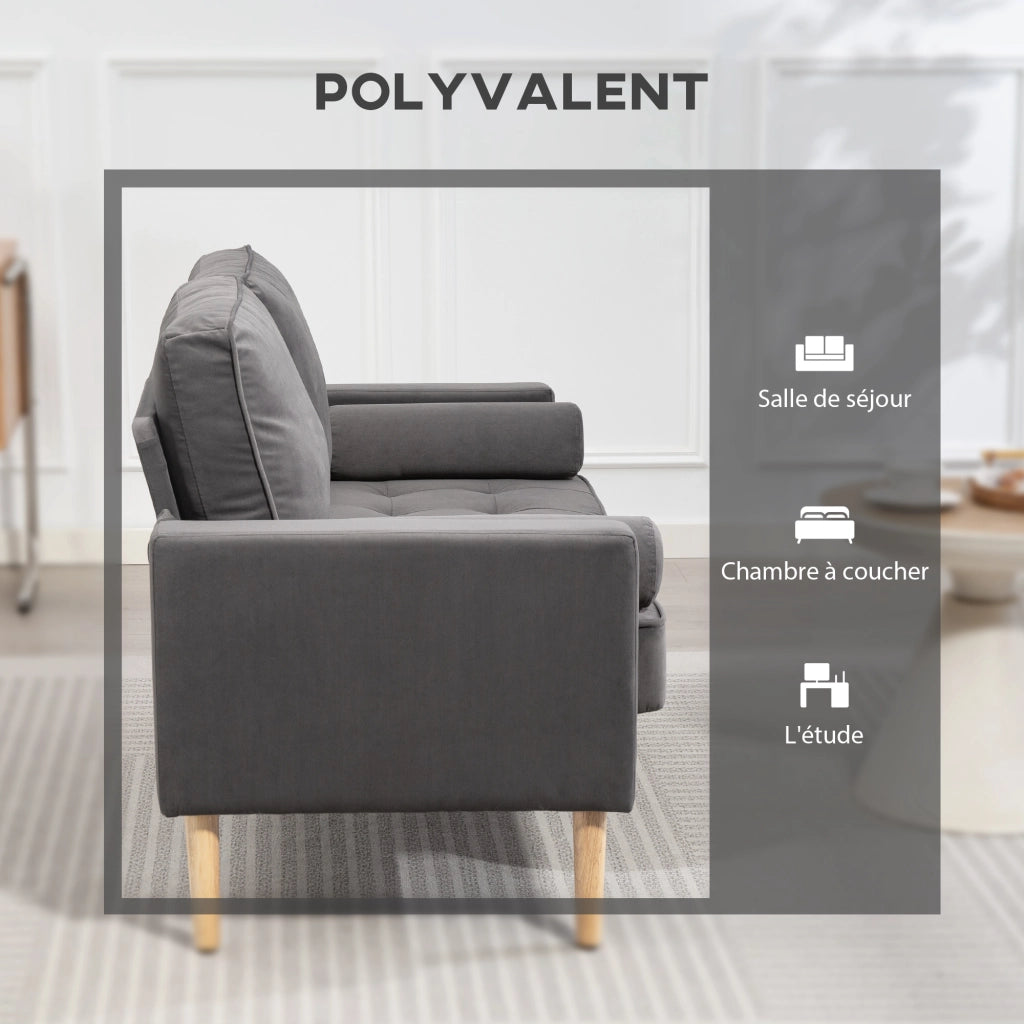 Divano 2 posti in velluto grigio con cuscini ¨C Minimal ¨C 127 cm