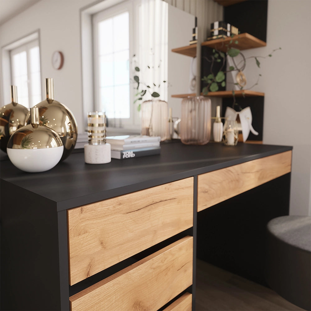 Vicco Tavolino da toilette Antracite/quercia dorata 120 x 75 cm con specchio e sgabello