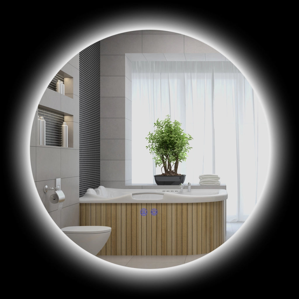 Specchio da bagno LED rotondo con antibu¨¦e ¨C zephmum ¨C 60 cm grigio