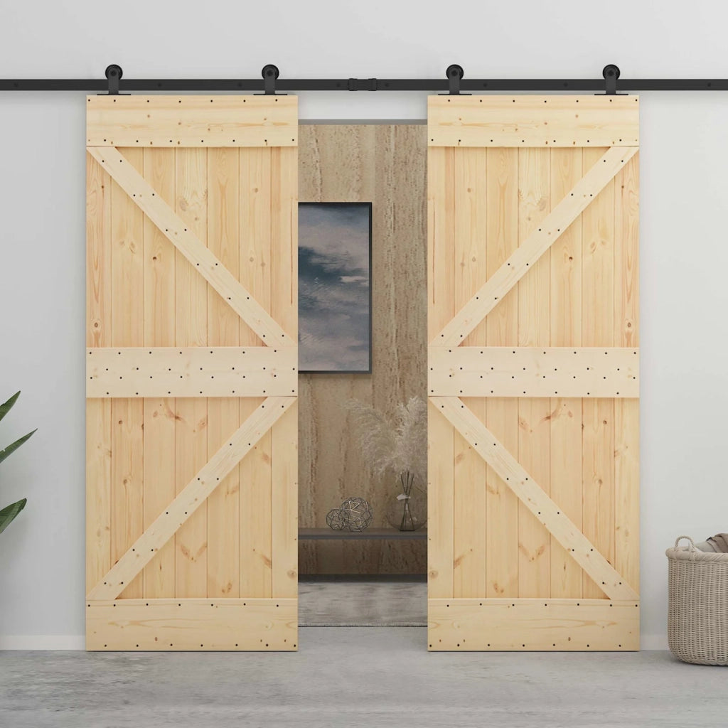 Porta scorrevole Naturale e Nero 80 x 210 cm 3444853
