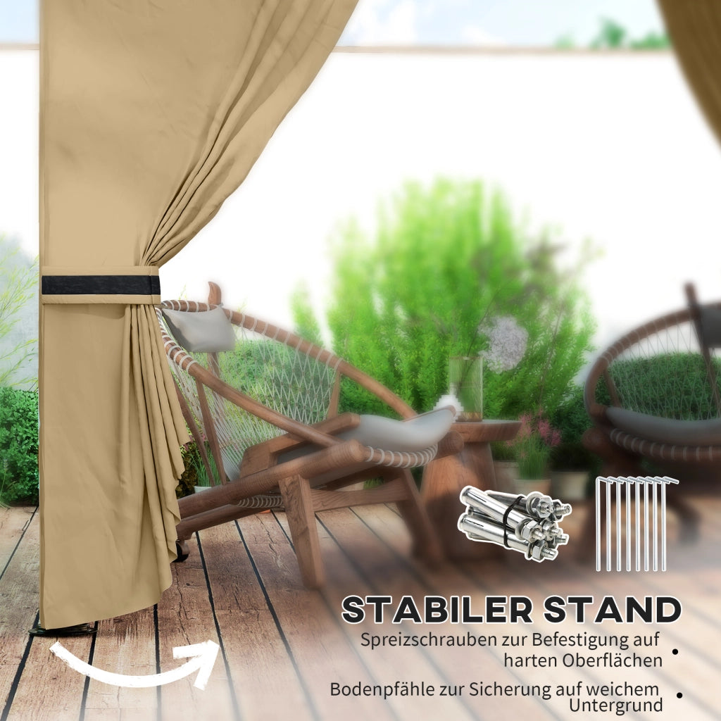 Gazebo da giardino con tetto ventilato e finestre ad arco ¨C Zephmum ¨C 3.4x3.4 m Beige