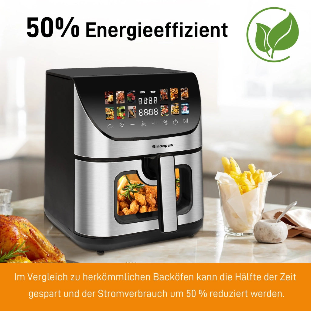 Friggitrice ad aria XXL da 8,5 litri con obl¨° e display a colori, 12 programmi, touchscreen a LED a colori, facile da pulire.