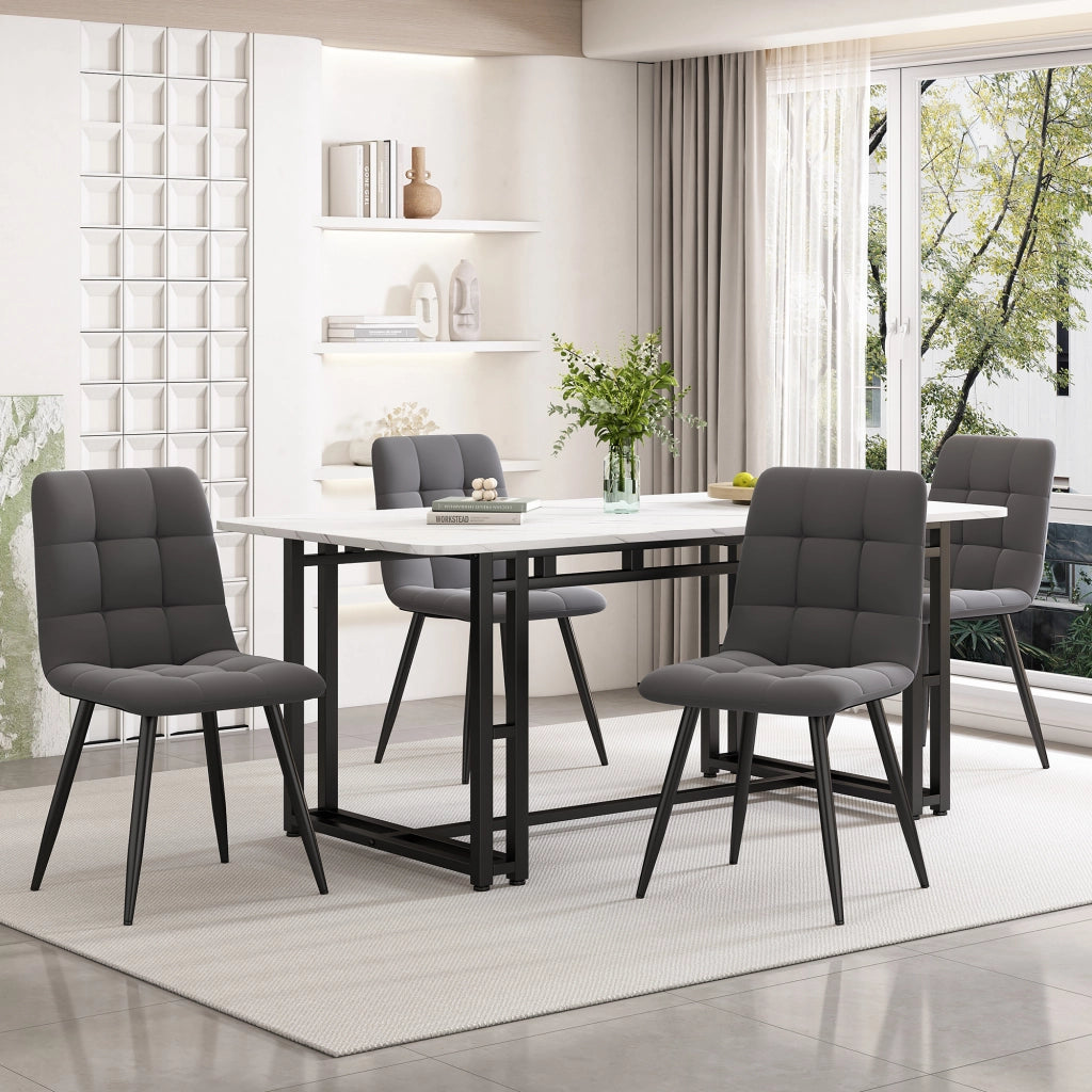 Tavolo da pranzo per 4 persone con 4 sedie, piano in MDF e gambe in metallo, per sala da pranzo e soggiorno, grigio