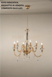 LAMPADARIO DIDO 8 LUCI AMBRA E ORO ATTACCO E14 D.83CM