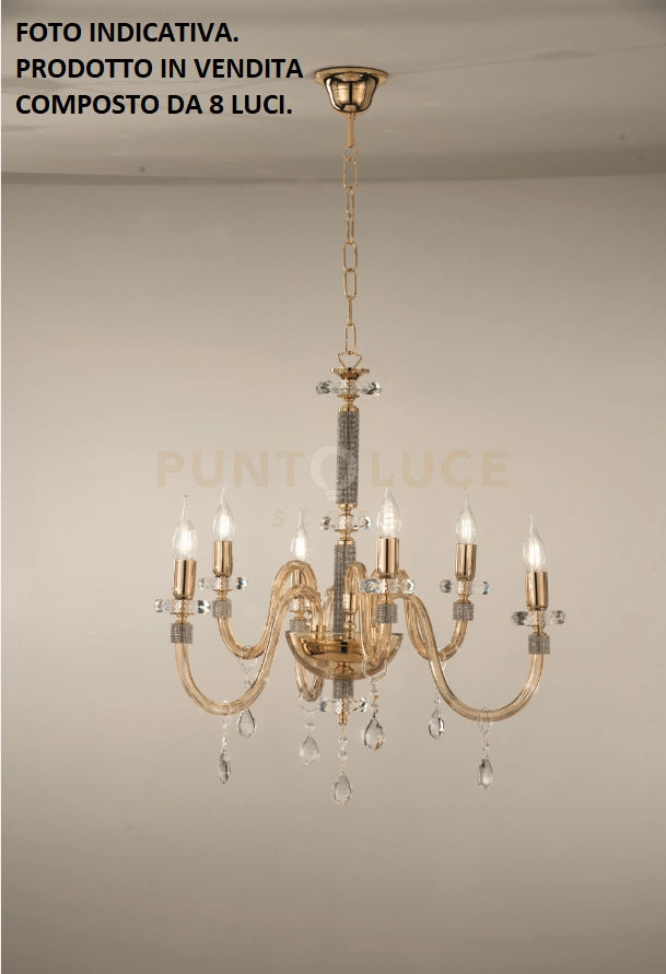 LAMPADARIO DIDO 8 LUCI AMBRA E ORO ATTACCO E14 D.83CM