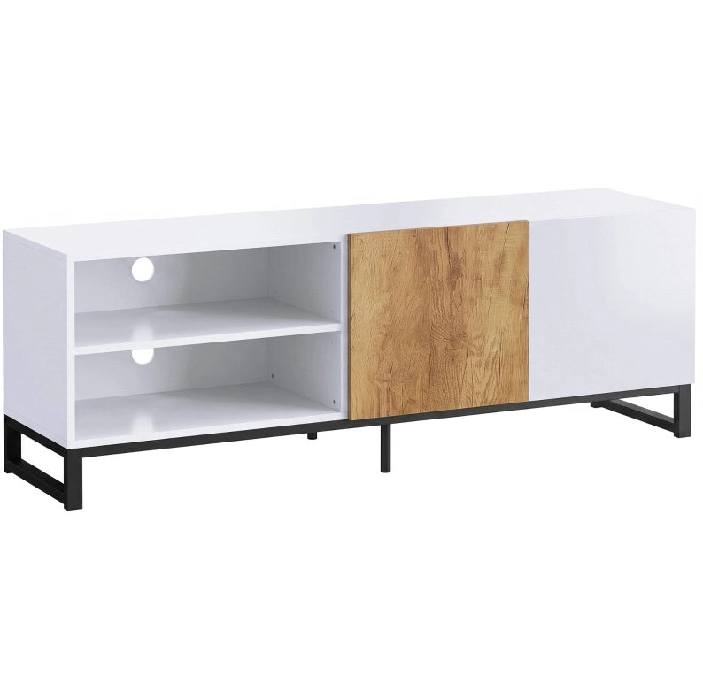Mobile TV moderno 140 cm bianco e rovere con ripiani regolabili