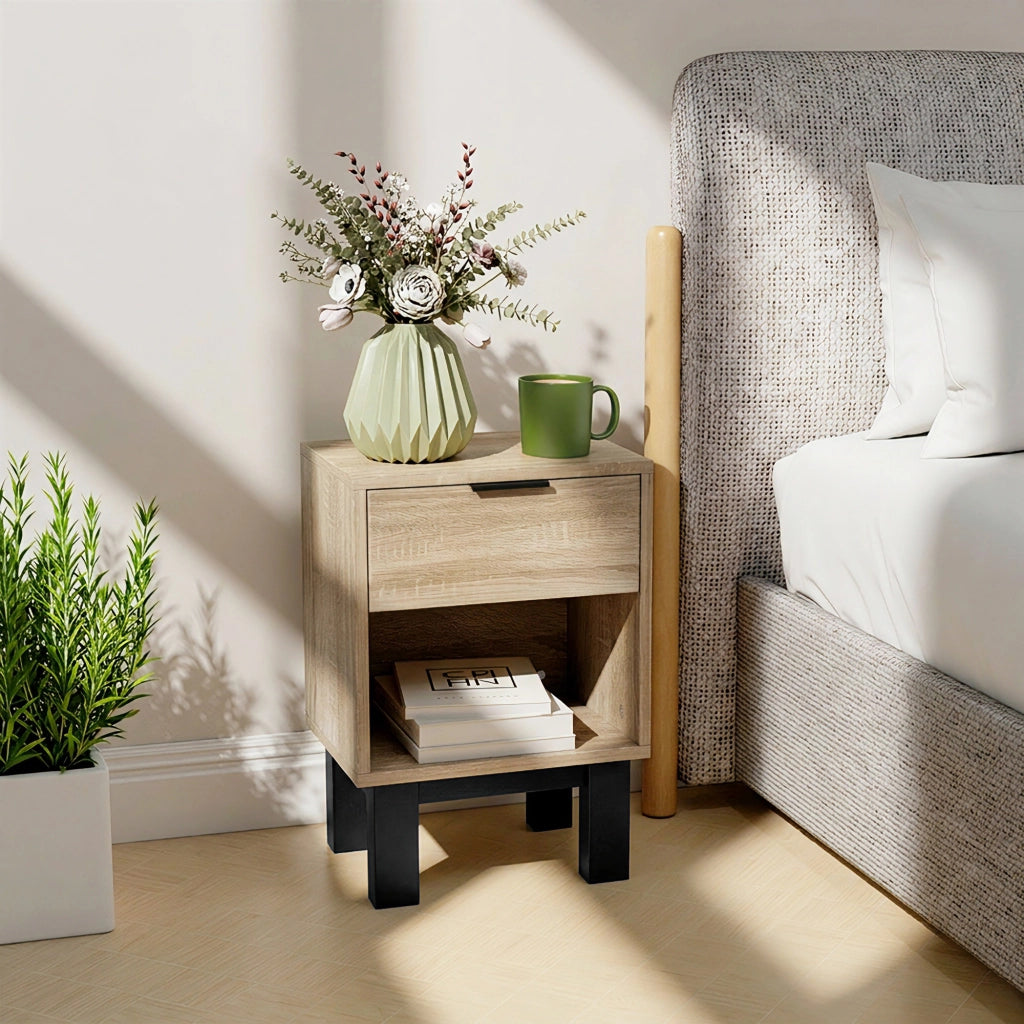 Comodino con cassetto e ripiano aperto ¨C zephmum ¨C Eiche 35x26x50 cm