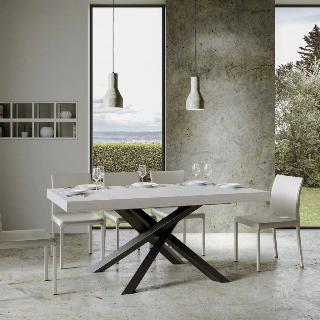 Tavolo Allungabile 200-304x90x77 cm Volantis Premium Bianco Frassino Telaio Antracite