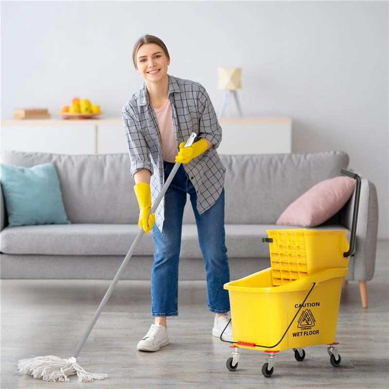 SECCHIO LAVAPAVIMENTI PROFESSIONALE 36L CON MOCIO STRIZZATORE RUOTE E MANICO 55X37X65 CM GIALLO