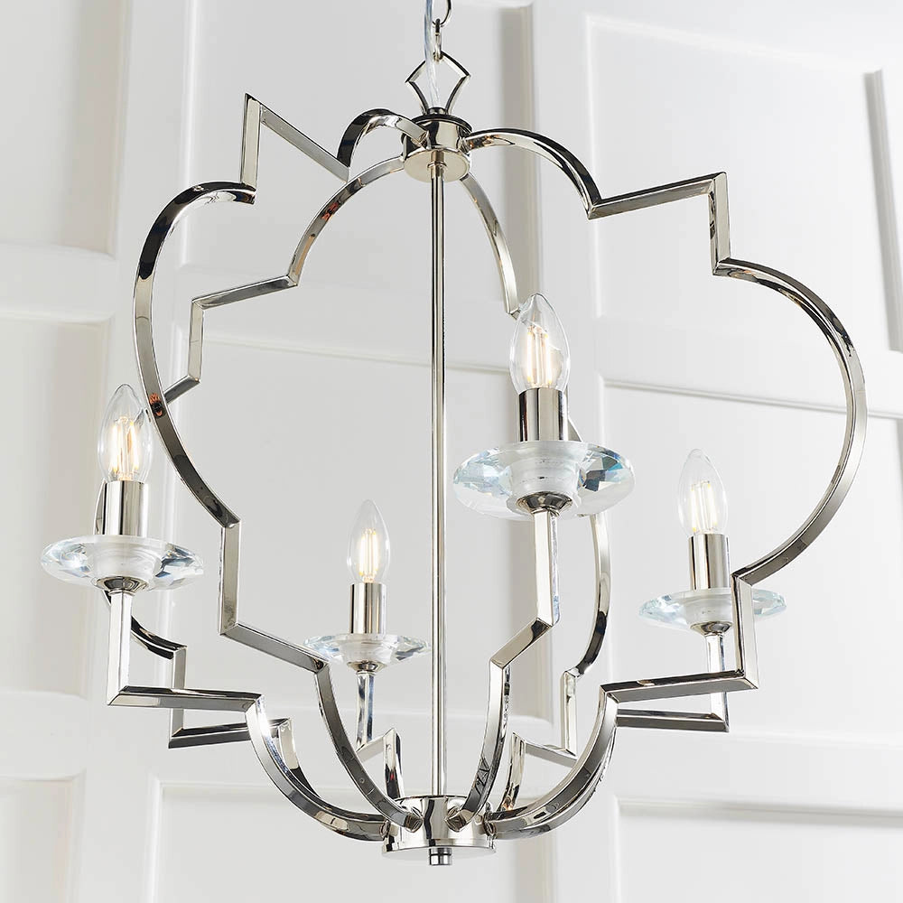 Lampadario vintage Garland nichel lucido cristallo 4xE14 Endon