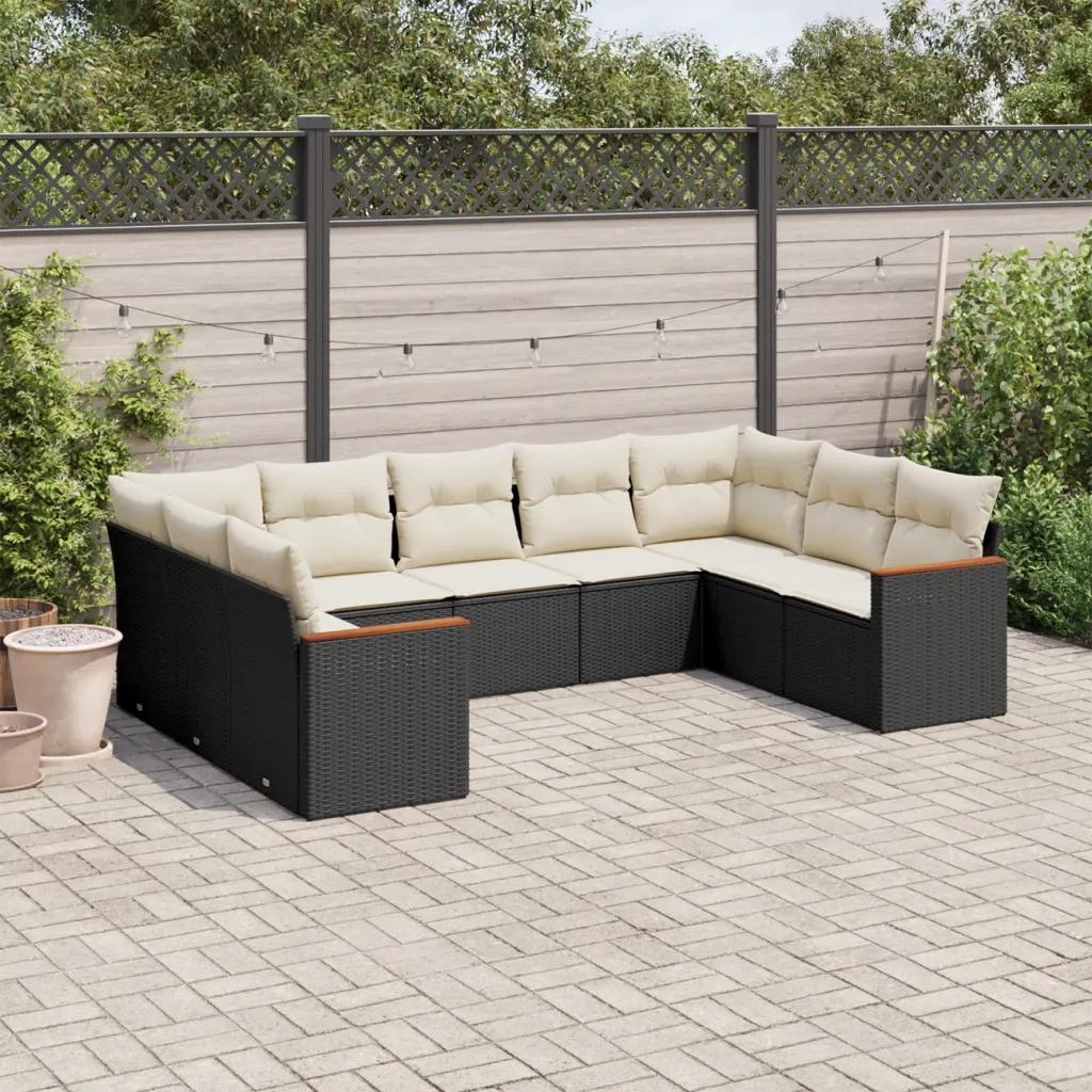 Set Divani da Giardino 9 pz con Cuscini Nero in Polyrattancod mxl 112461