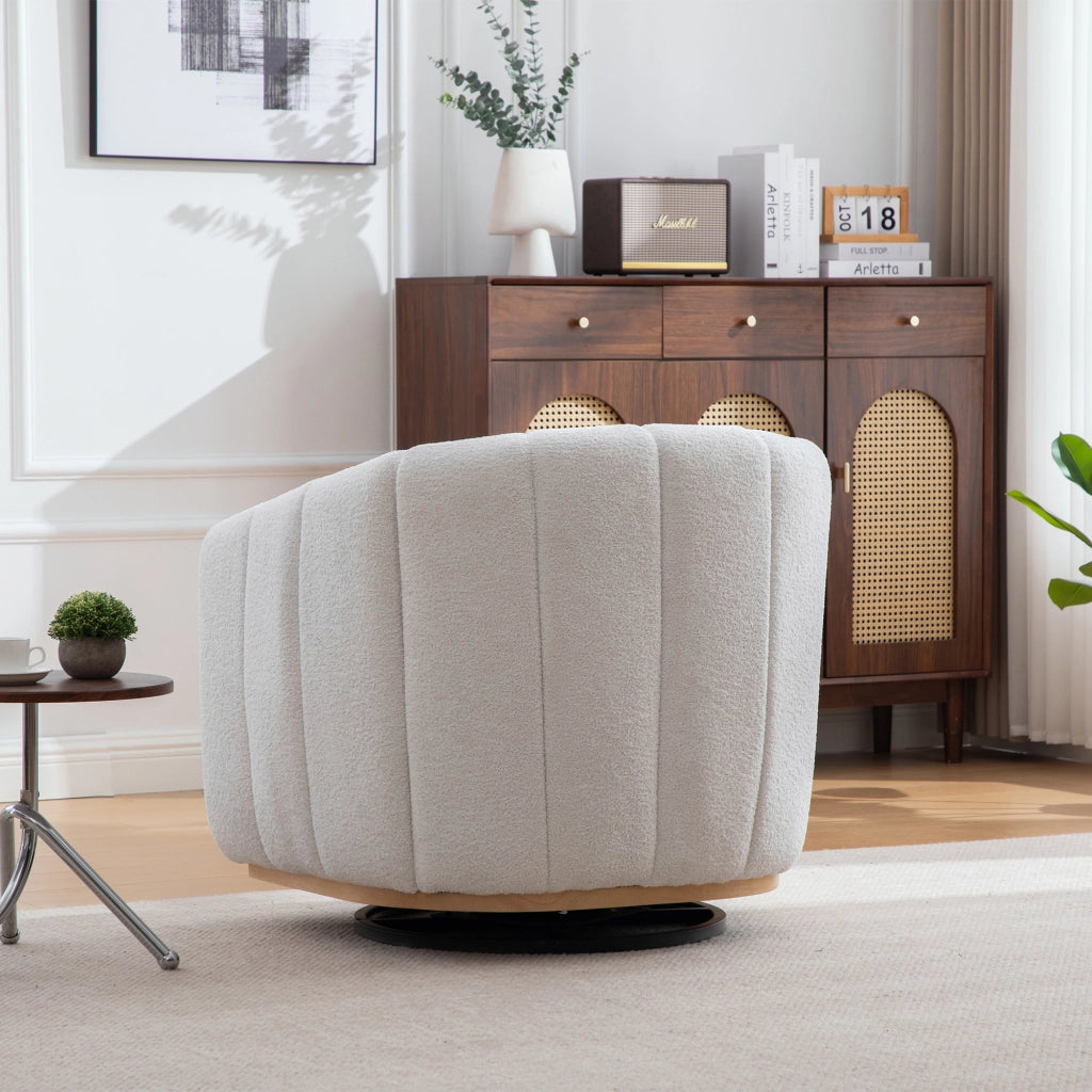 Poltrona Pouf Rotante in Tessuto Chenille con Poggiapiedi ¨C MINIMAL ¨C Avorio