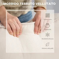 Divano con Penisola a 3 Posti in Tessuto Effetto Velluto, Schiuma e Nylon, 241x153x83 cm, Bianco Crema