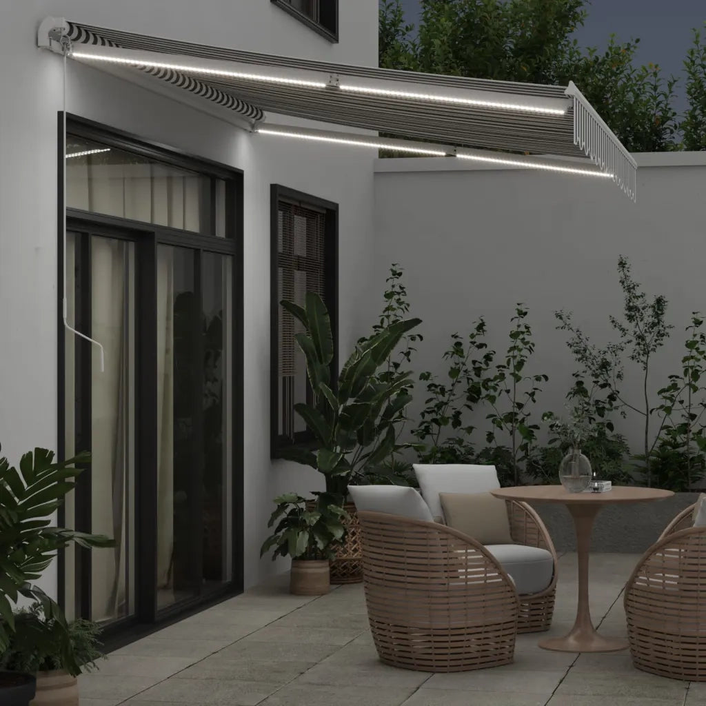 Tenda da Sole Retrattile Manuale con LED-Tenda parasole per Patio Antracite e Bianco 200610