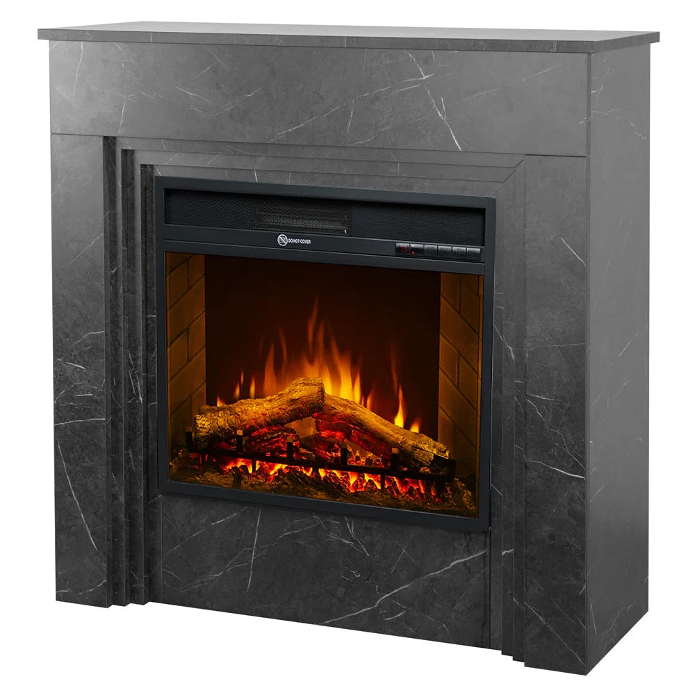 Camino elettrico caminetto da terra BELLINI in legno effetto Marmo Nero Made in Italy L96 x P35 x H96