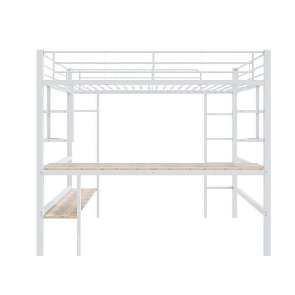 Letto a soppalco 140x200 cm in metallo con scrivania e libreria