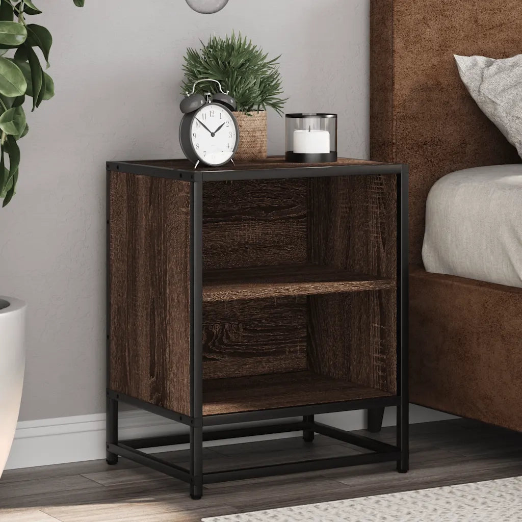 Set di 2 Comodini | Armadio da Notte | Mobiletto da notte Rovere Marrone Legno Multistrato Metallo