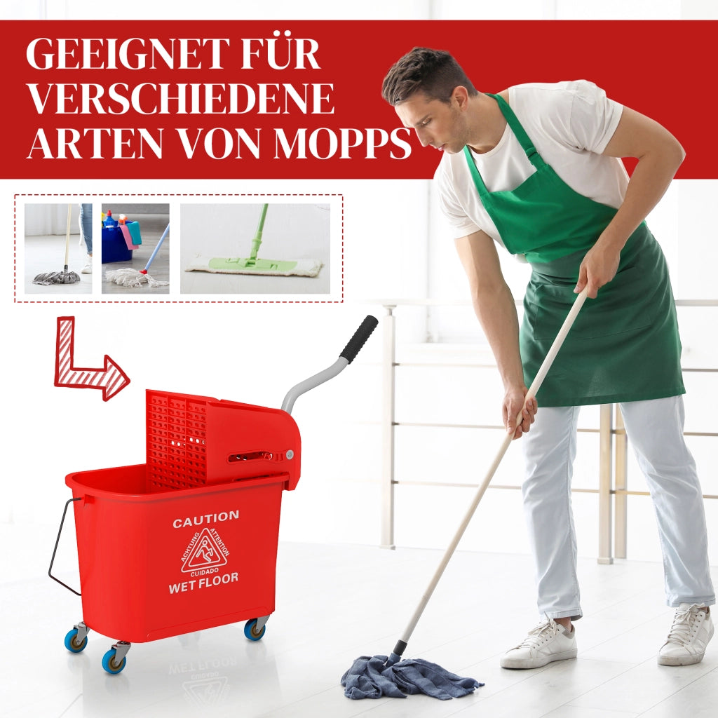 Secchio per mocio con strizzatore 20L ¨C Xylo ¨C Con ruote e manico, plastica rossa