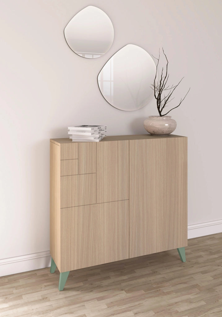 Scarpiera Herdasa effetto noce chiaro gambe verde 87x90x27