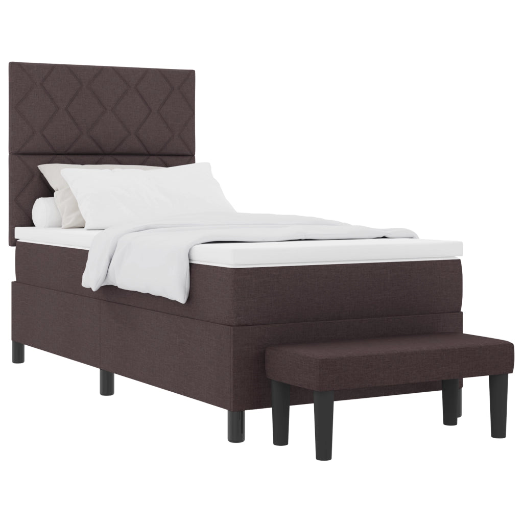 Letto con Box Spring e Panchina Marrone Scuro 100x200 cm in Tessuto