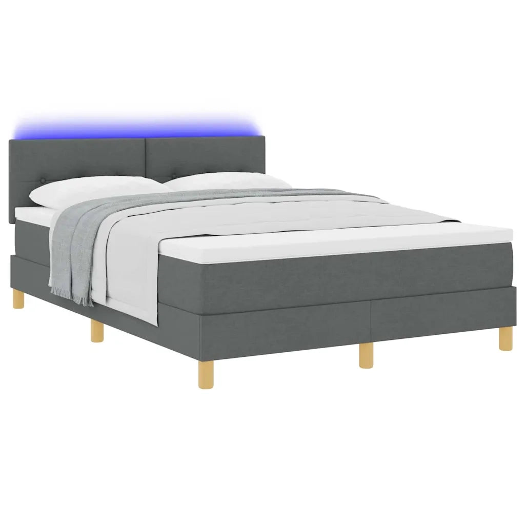 Letto a Sorgente LED con led Grigio scuro 140 x 190 cm Tessuto