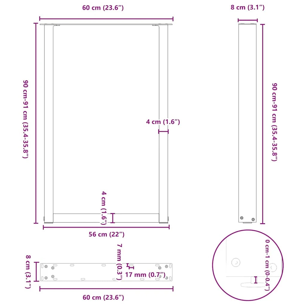 Set di 2 gambe per tavolo da bar a forma di U 60 x 90 cm design robusto con piedini regolabili design moderno in acciaio antracite 02_0057466