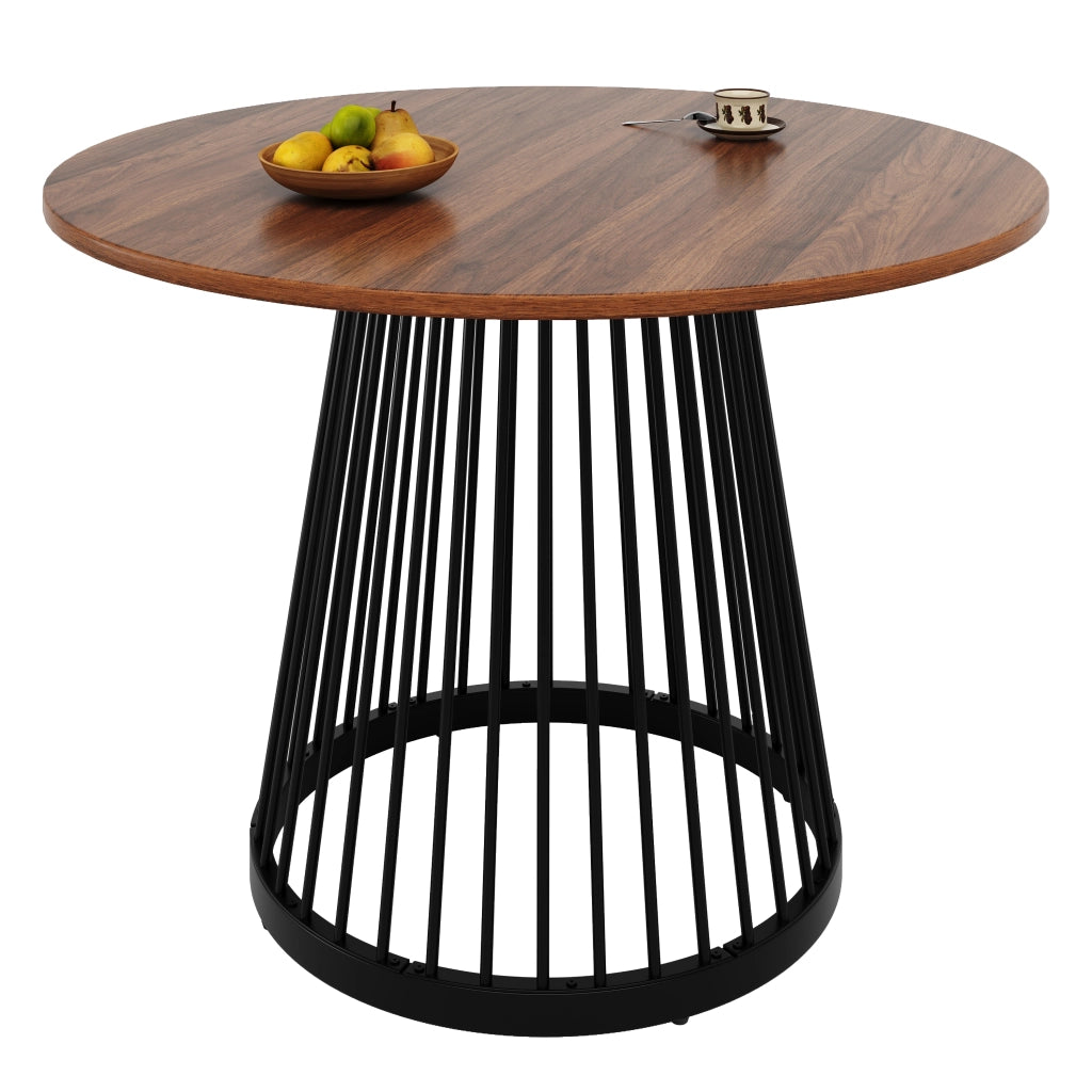 Tavolo da Pranzo Rotondo ¨C MINIMAL ¨C MDF Noce e Gambe in Metallo Nero, 80x80x76 cm