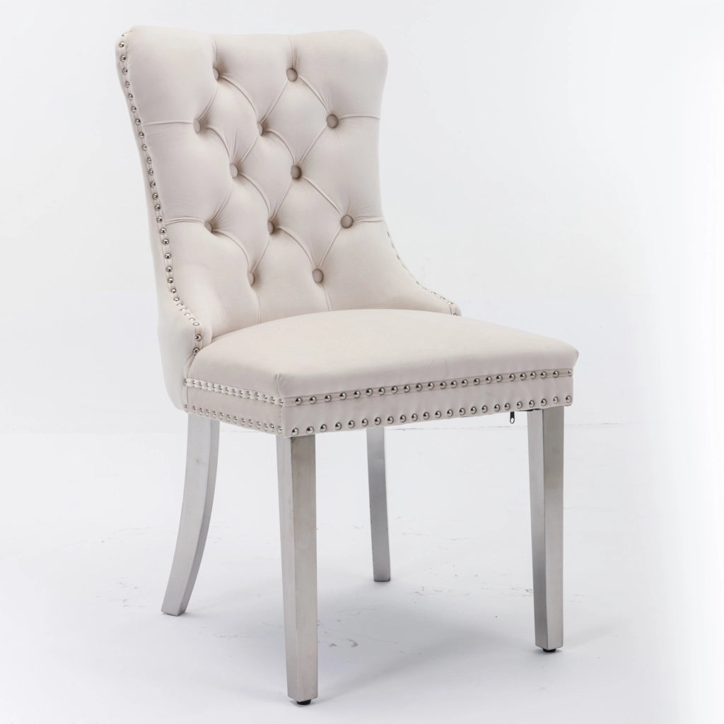 Sedie da Pranzo Imbottite in Velluto con Gambe in Metallo ¨C MINIMAL ¨C Set 2, Beige