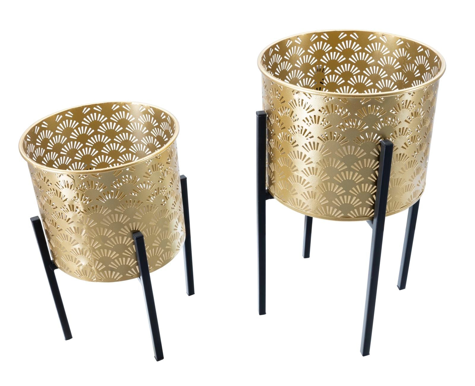 Set 2 Portavasi Ø21x38-19x28 cm in Metallo Nero e Oro