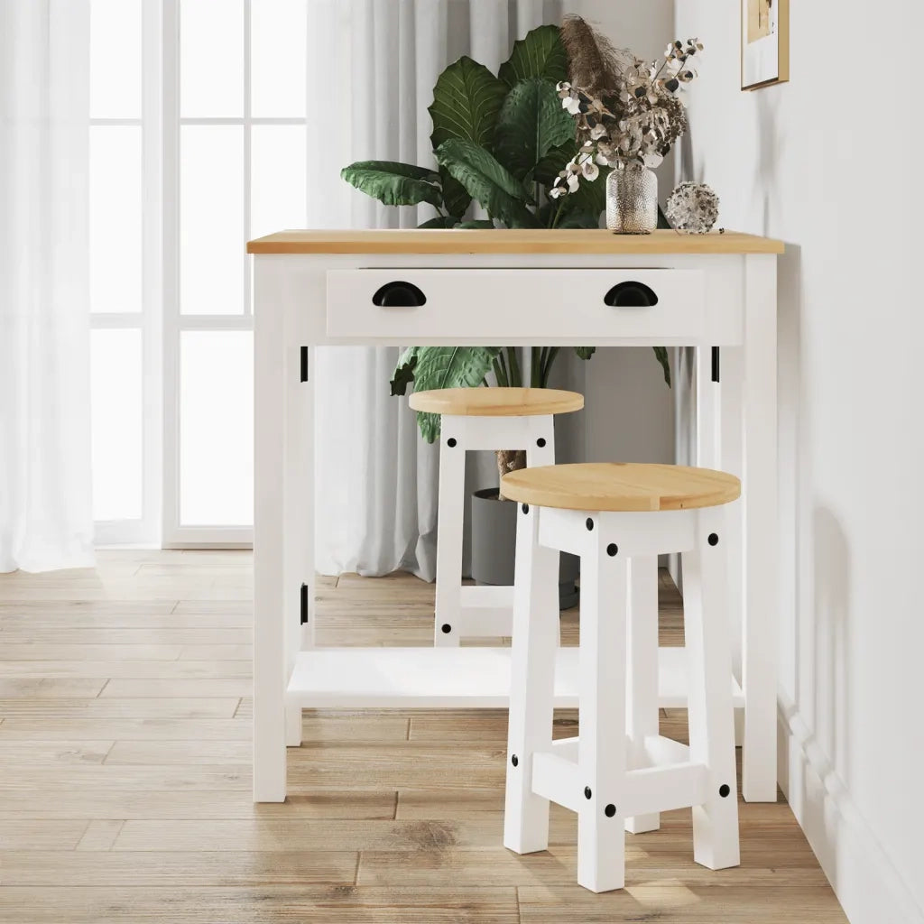 Set da Bar 3 pz Bianco in Legno Massello di Pino 4005698