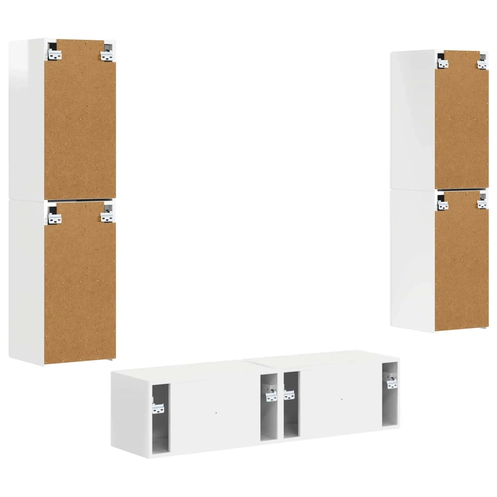 Set mobile TV 6 pz-Credenza per TV Bianco Lucido Legno multistrato 647406