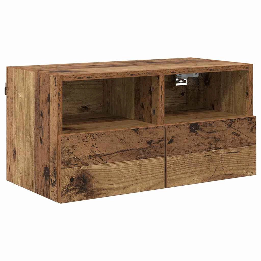 Set di 4 mobili TV da parete moderni e minimalisti 40,5 x 30 x 102 cm con pratico contenitore in legno ingegnerizzato con finitura in legno anticato 02_0056073