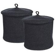 Set di 2 cestini in tessuto di cotone nero con strisce con coperchio boho accessori per la conservazione