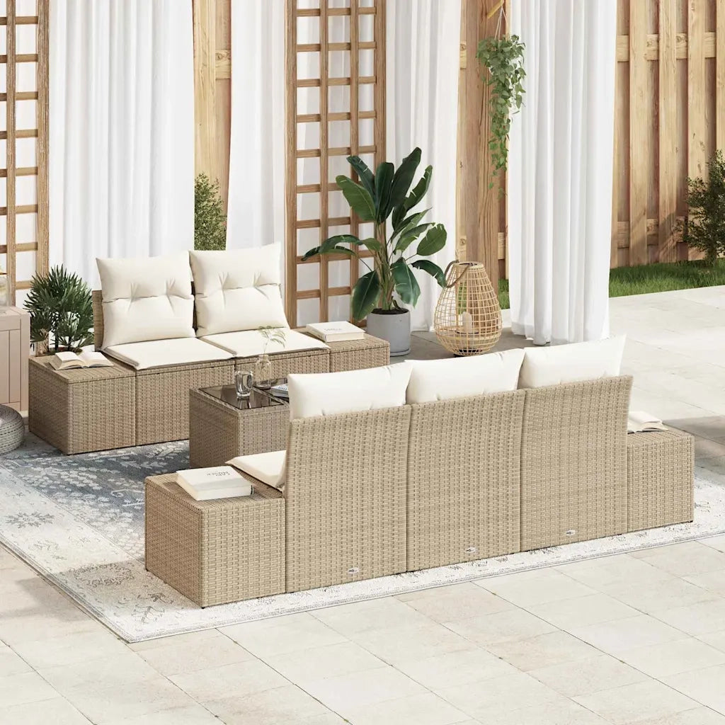 Set Divano da Giardino con cuscino Beige polyrattan