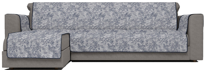 Copridivano con Penisola Sinistra Seduta 240 cm in Poliestere e Cotone Blu Scuro