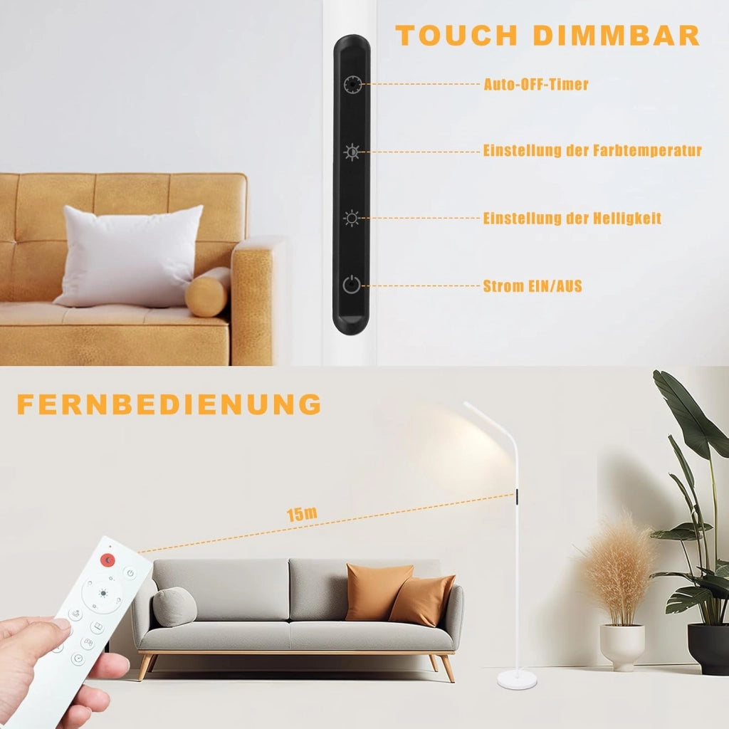 ZMH Lampada da terra LED bianca 11W flessibile 360° per soggiorno divano
