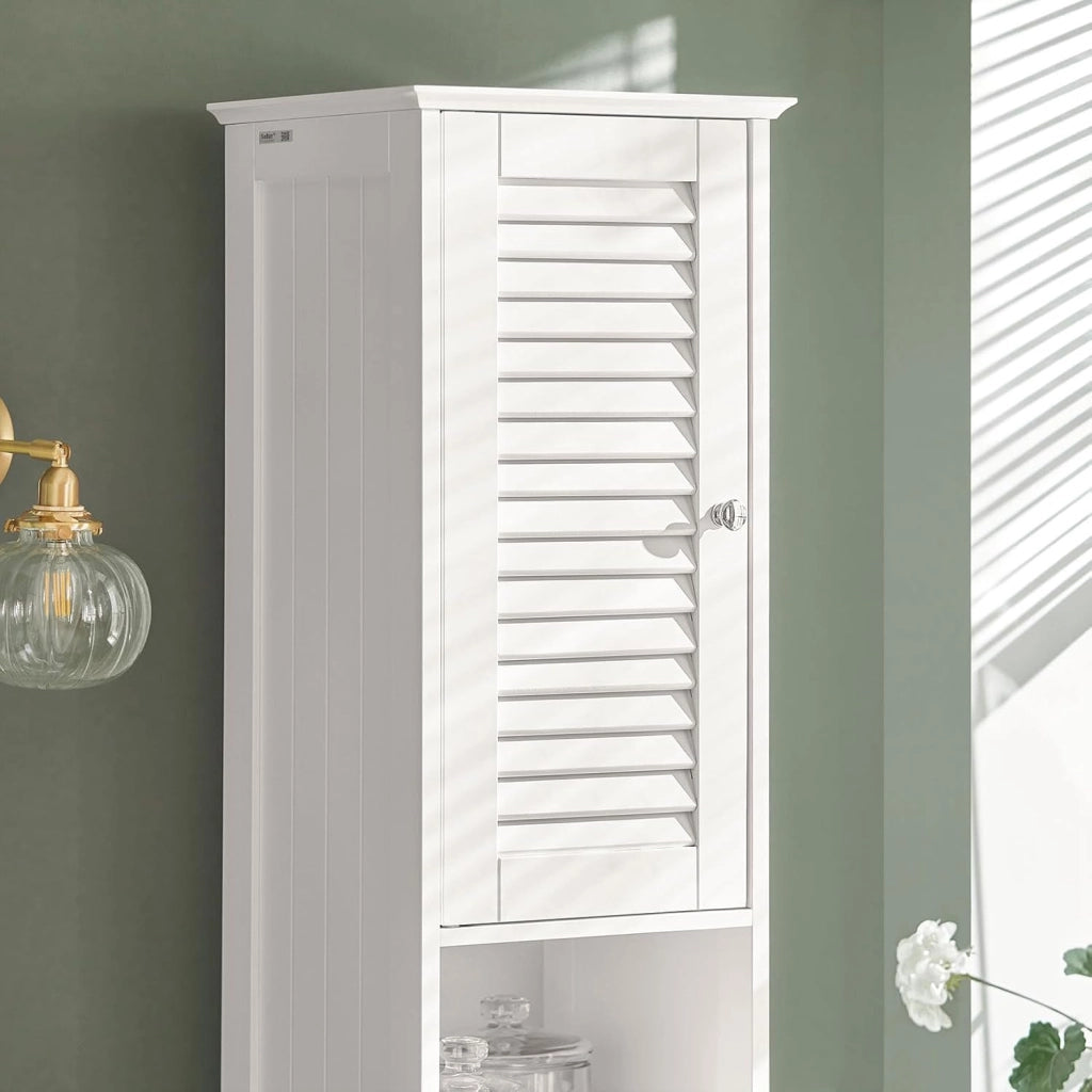 Mobile Colonna Bagno Salvaspazio Bianco Armadio Alto con 2 Ante, 1 Cassetto e Ripiano Aperto Mobiletto Bagno per Lavanderia, WC o Cucina Bianco 32x170x30cm FRG236-W