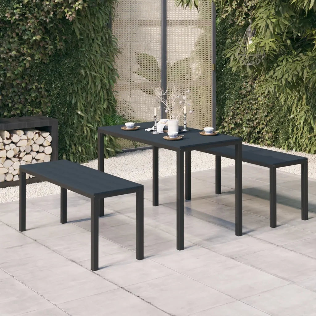 Set da Pranzo da Giardino 3 pz in Acciaio e WPC Nero cod mxl 36606